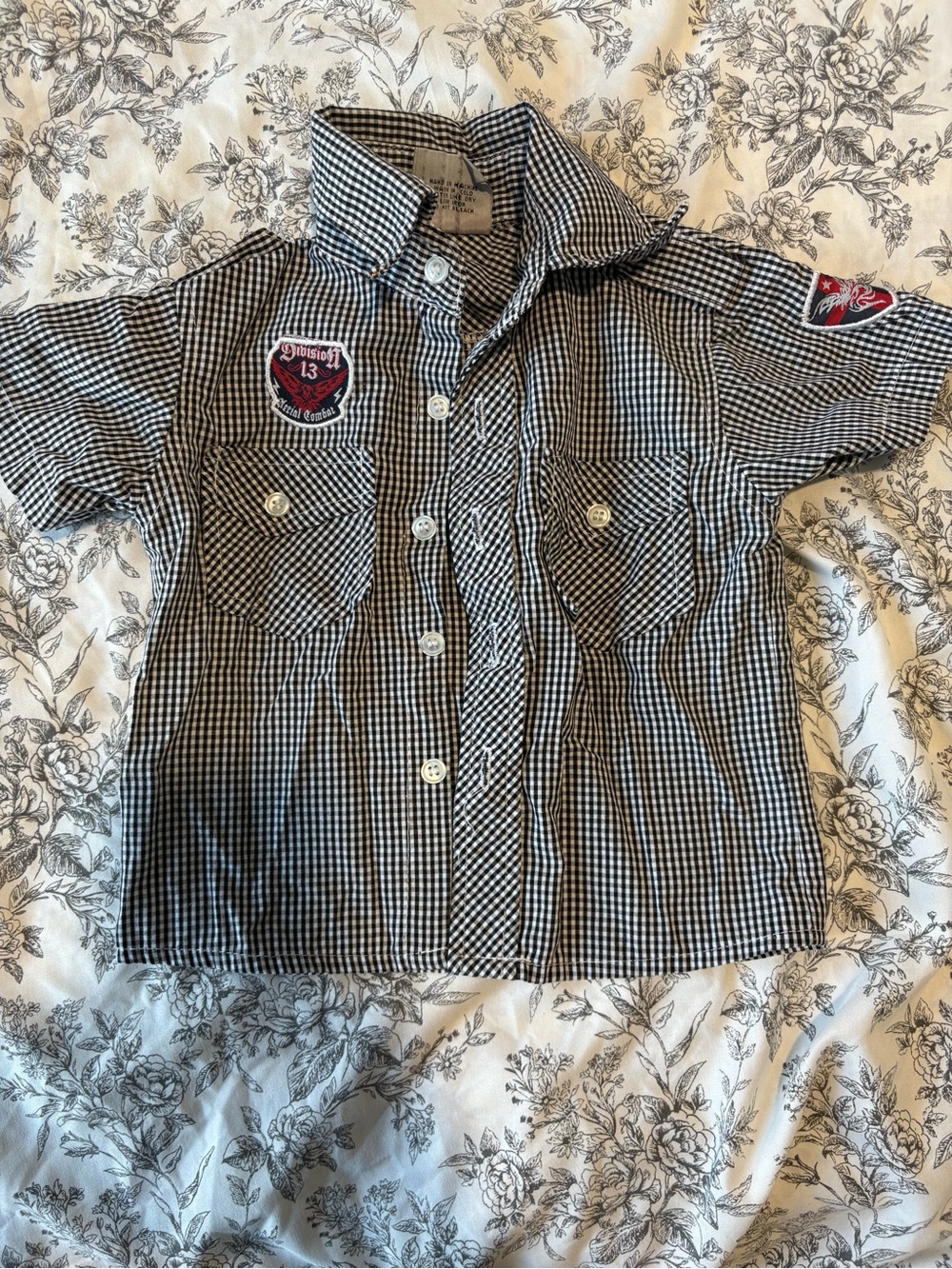 Children's Black & White Gingham Button-Up Shirt